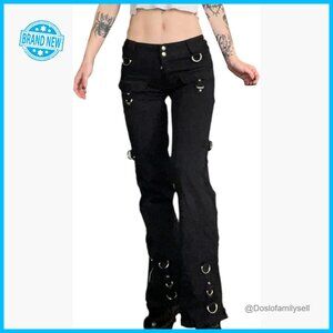 Y2K Punk Grunge Low Waist Emo Jeans Patchwork Straight Leg Streetwear Pants